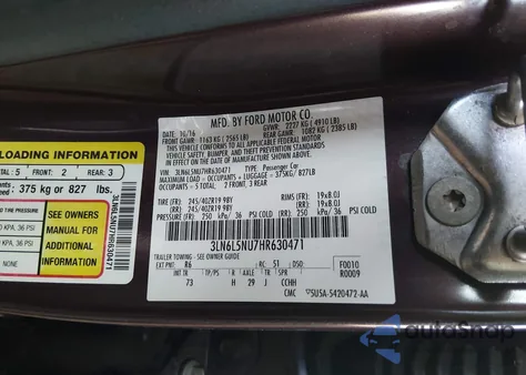 2017 Lincoln Mkz Hybrid Black Label z USA, uszkodzony, nr VIN 3LN6L5NU7HR630471